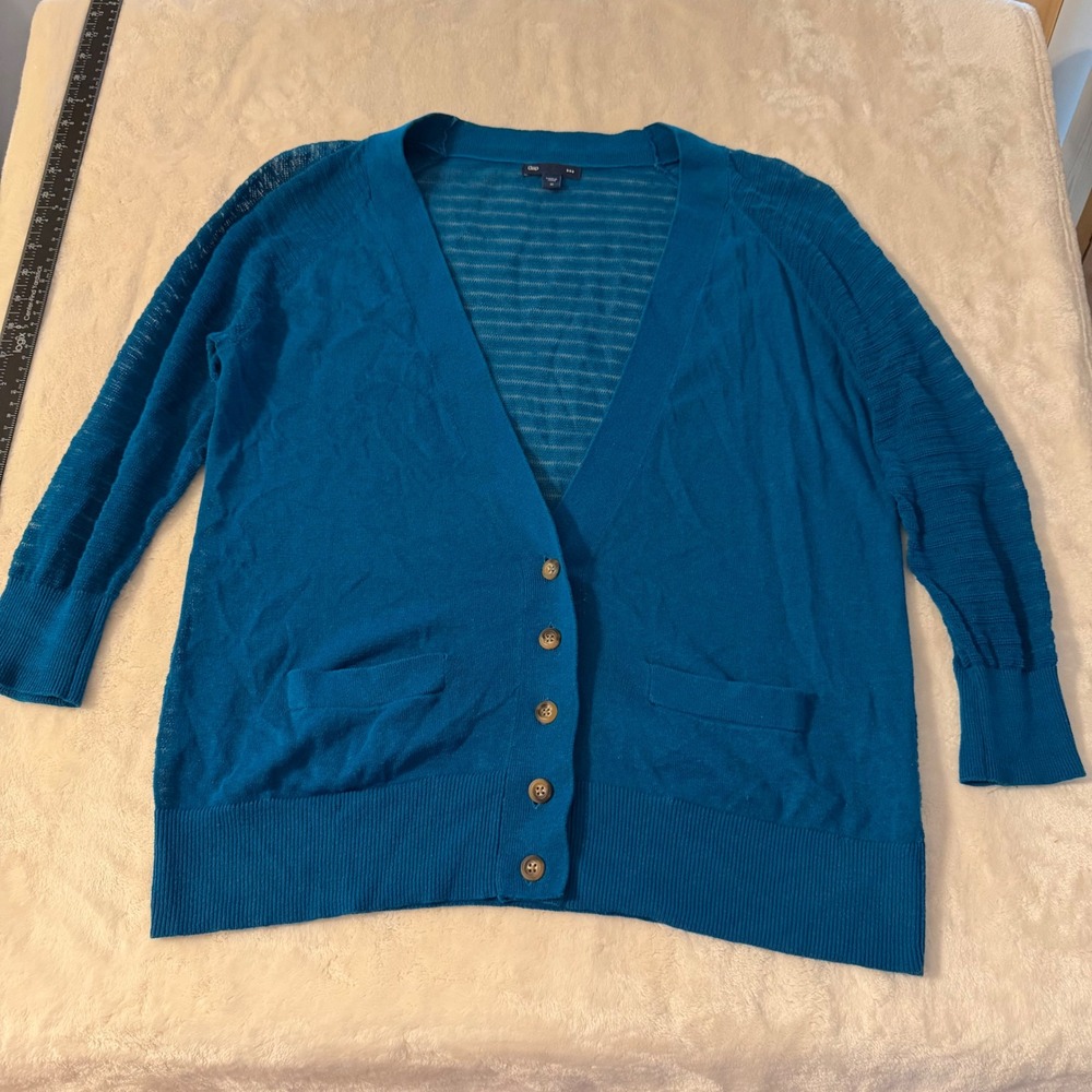 Gap Mountain Teal Blue 3/4 Sleeve Button Front Cardigan Sweater Size M